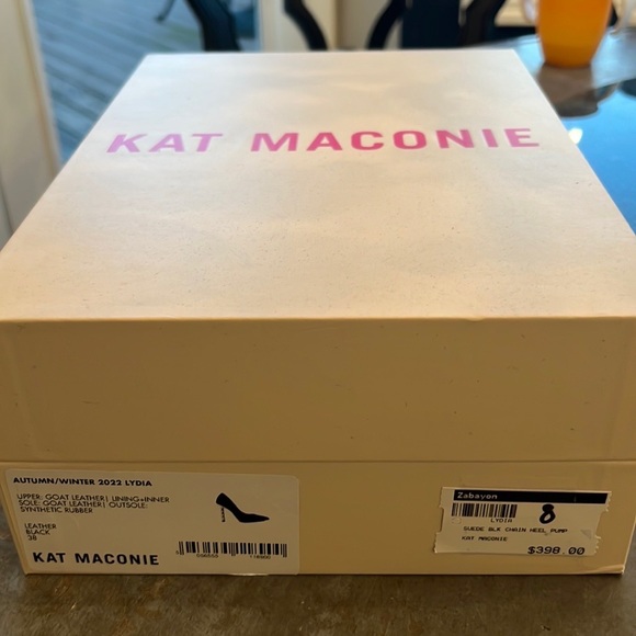 Kat Maconie leather & suede black pump with gold chain heel - Picture 2 of 4